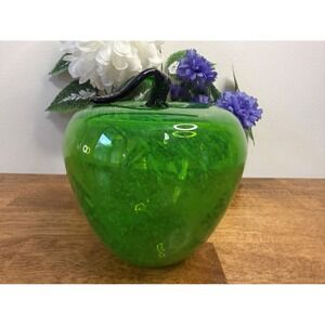 Large Green Murano Glass Apple Sculpture Hand Blown Italian Art Glass Vintage